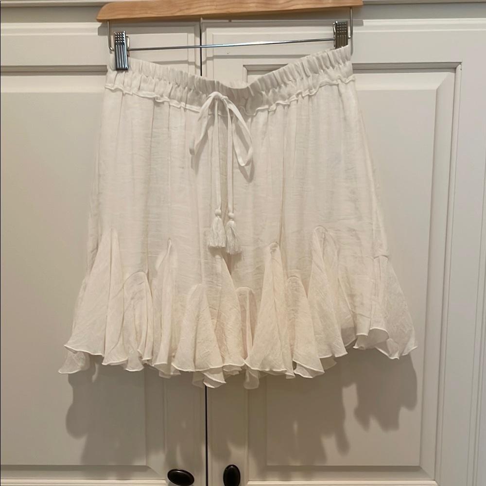 White Ruffle Hem Women's Skirt with Front Tie